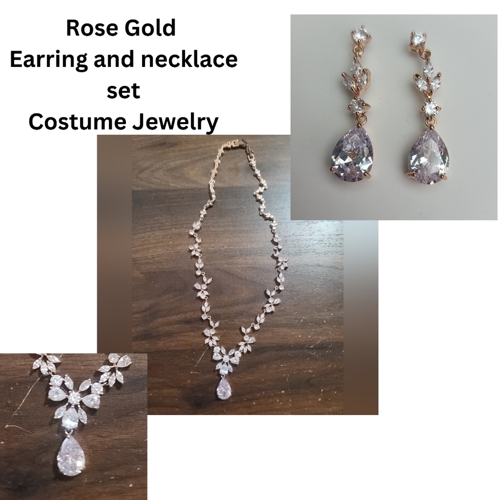 Rose Gold Costume Jewelry Necklace And Earrings